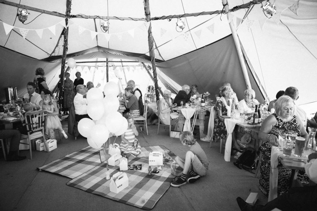 wedding guests enjoy vintageb tea party in Shropshire