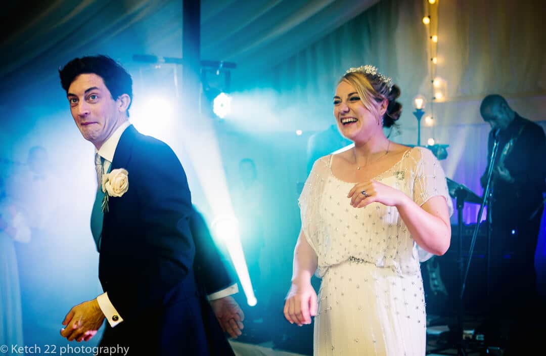 Groom fooling around during first dance at Oxfordshire wedding