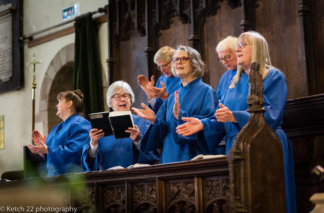 Choir singers in blue at Church wedding