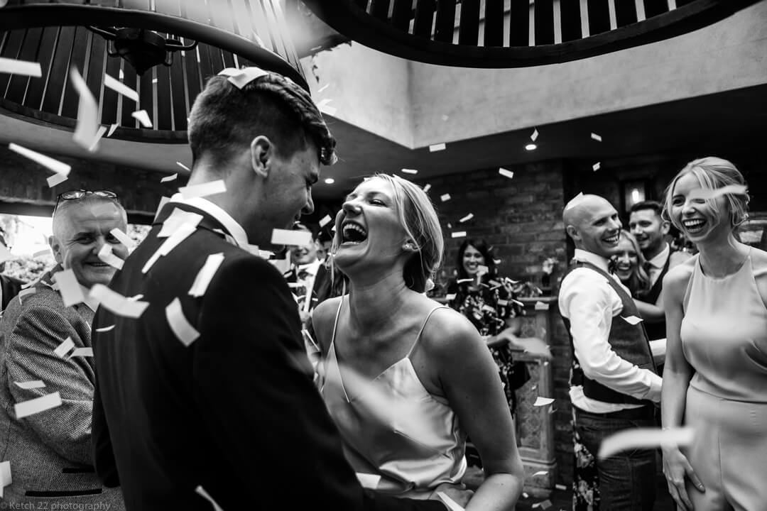 Bride and groom get showered with confetti during fast dance at No 38 wedding Cheltenham