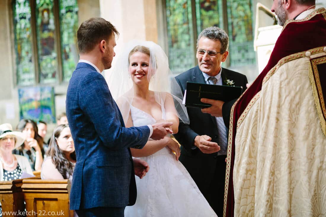 Father gives away his daughter at church wedding