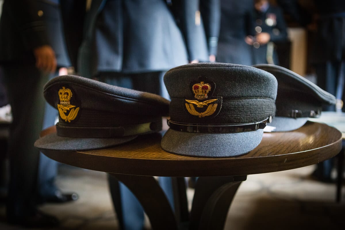 Detail photo of RAF caps at Buckinghamshire wedding