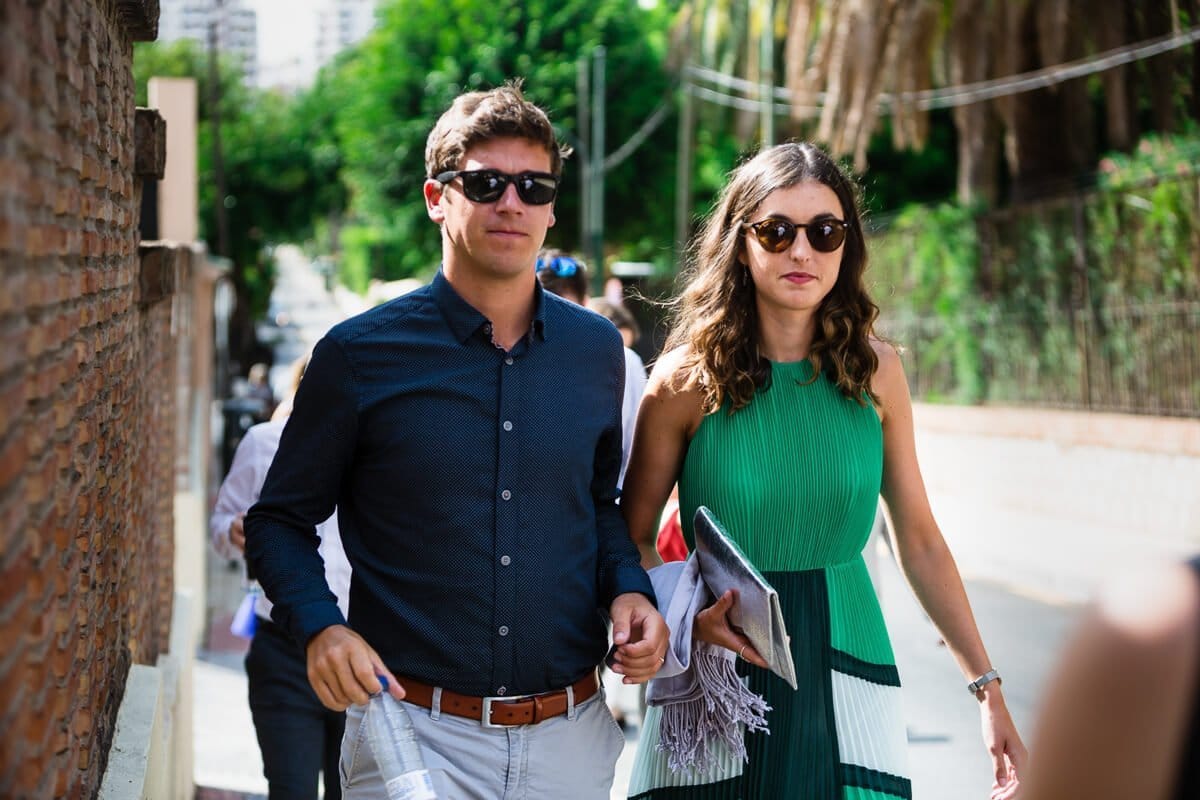 Wedding guests wearing sunglasses in Spain