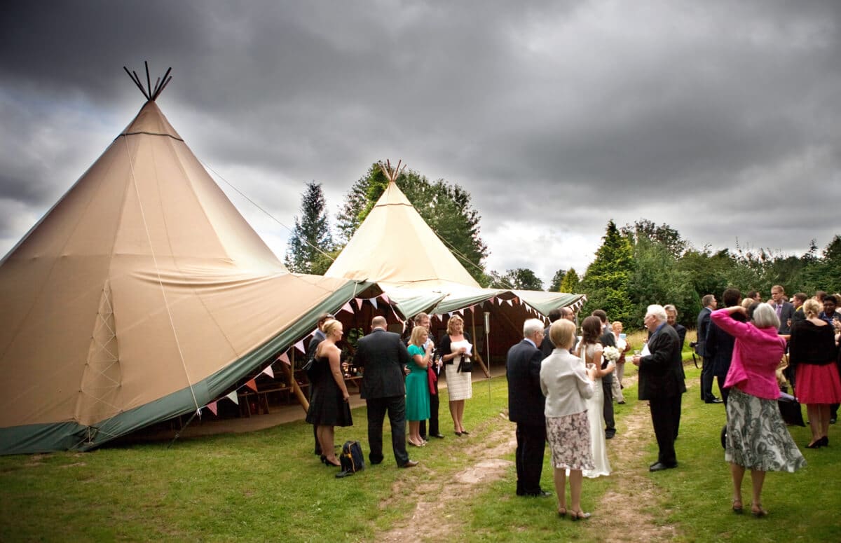 Outdoor wigwam wedding marquee at Lemore manor