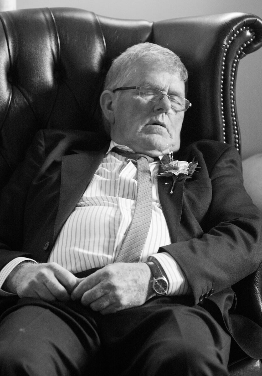 Grandad falls asleep in armchair at Herefordshire wedding