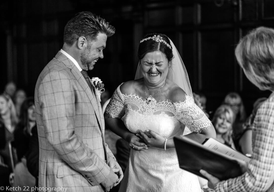 Bride gets her wedding ring stuck on finger at Whitney Court Weddings