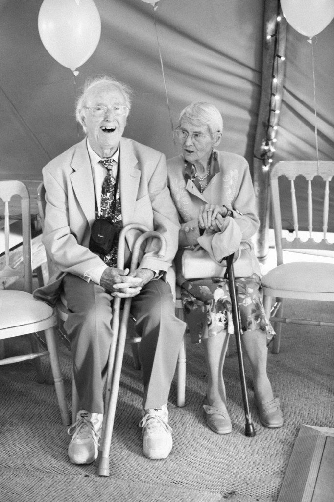 Grandma and Grandad smiling at wedding in Shropshire