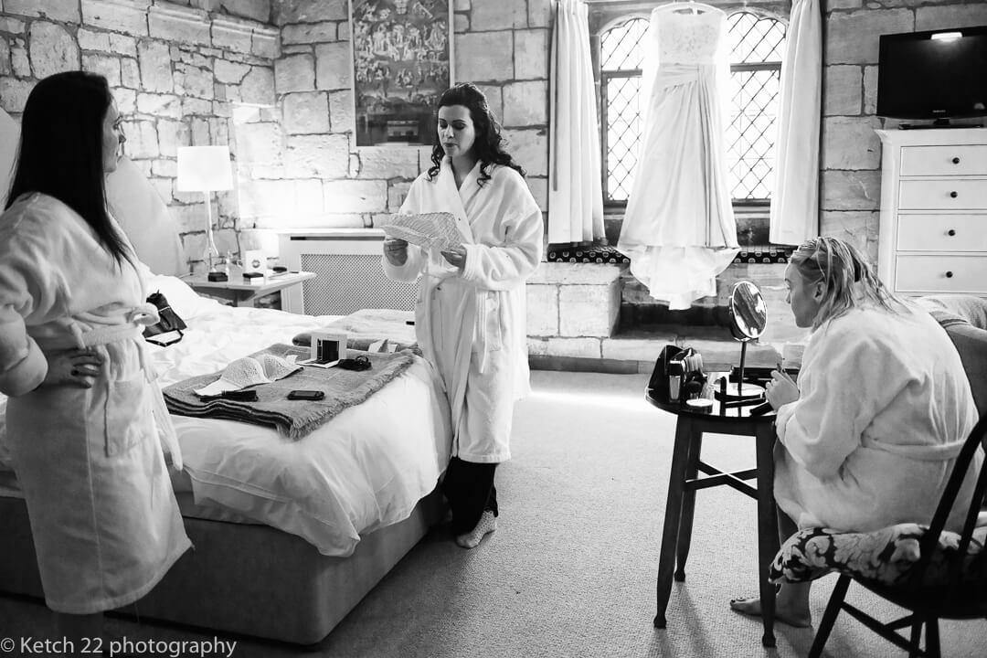 Bride getting ready for wedding at Brinsop Court