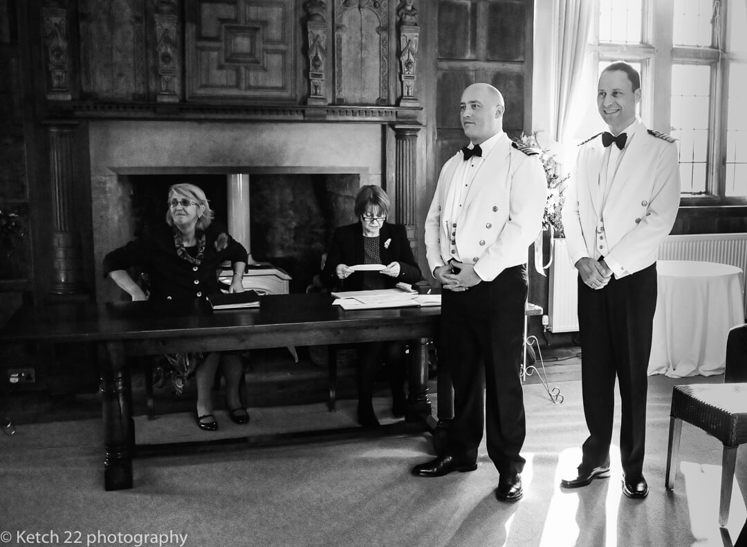 Groom and best man waiting for bride at wedding ceremony