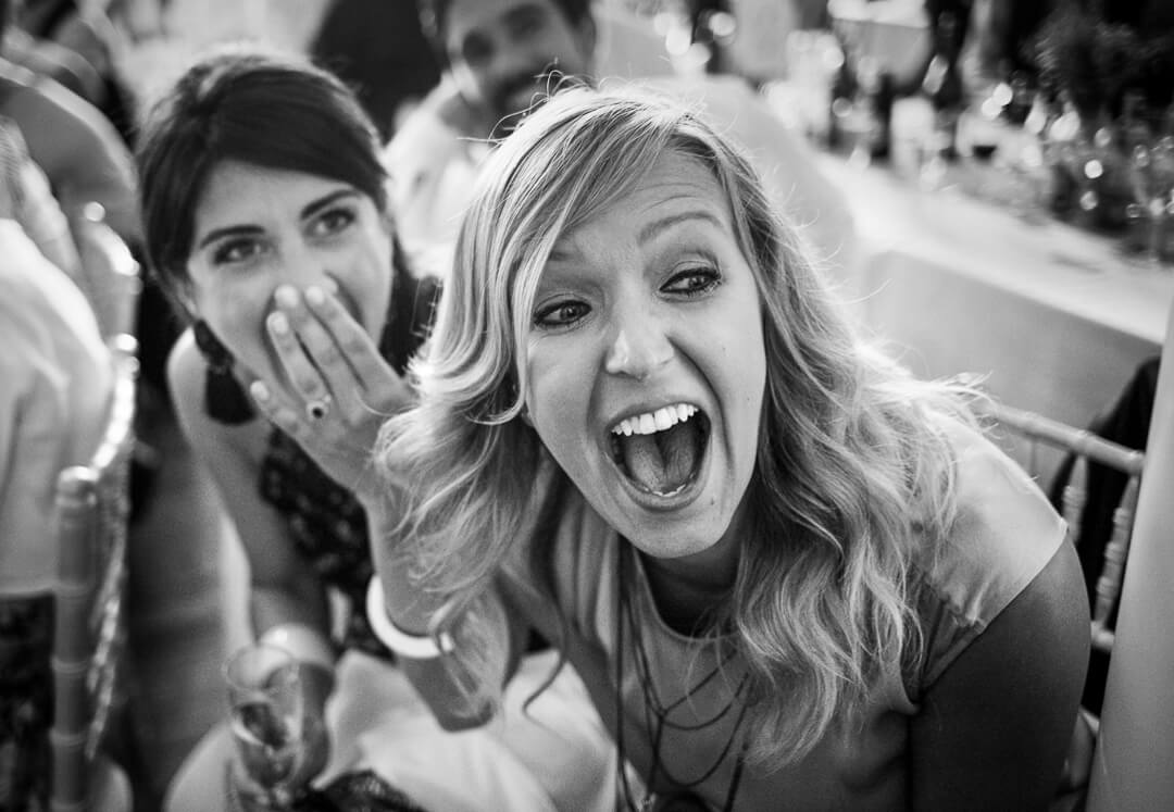 Wedding guests reacting to speeches at North Cadbury Court