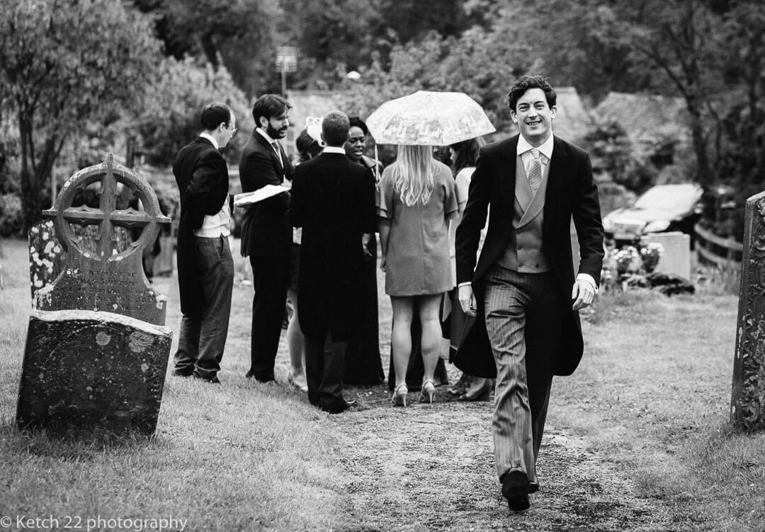 Documentary wedding photo of groom in Oxfordshire