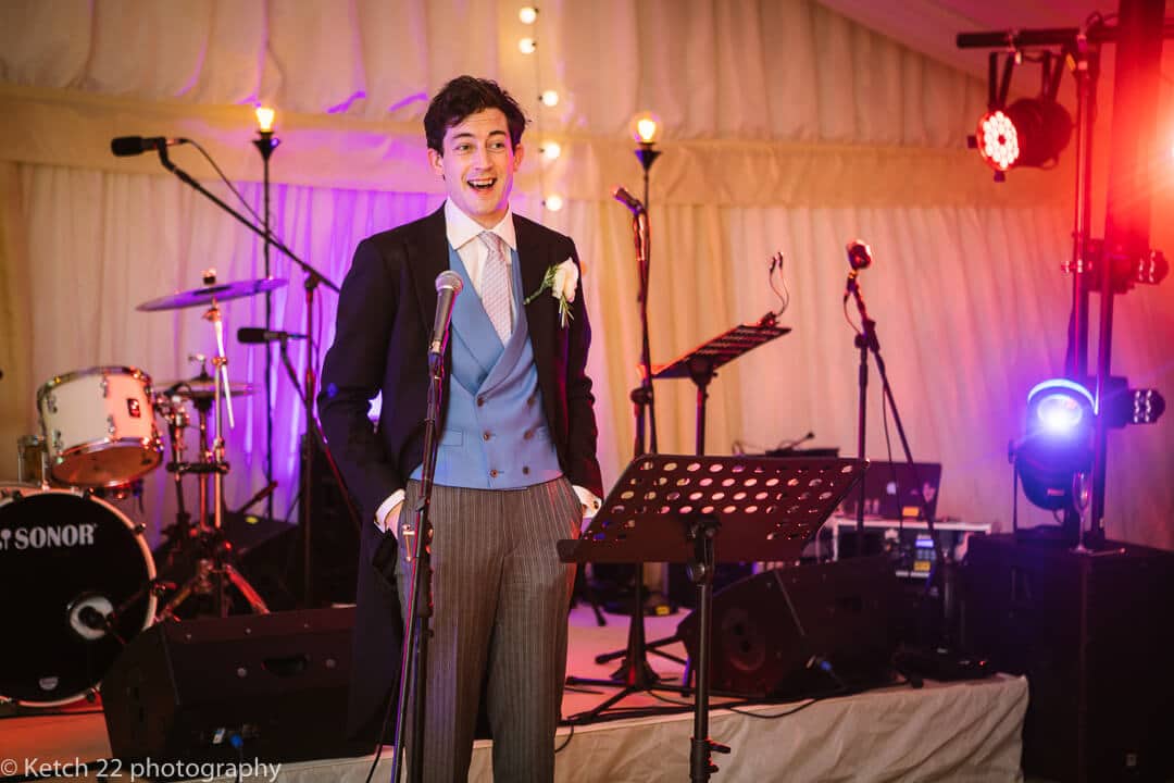 Groom making speech at wedding in Oxfordshire