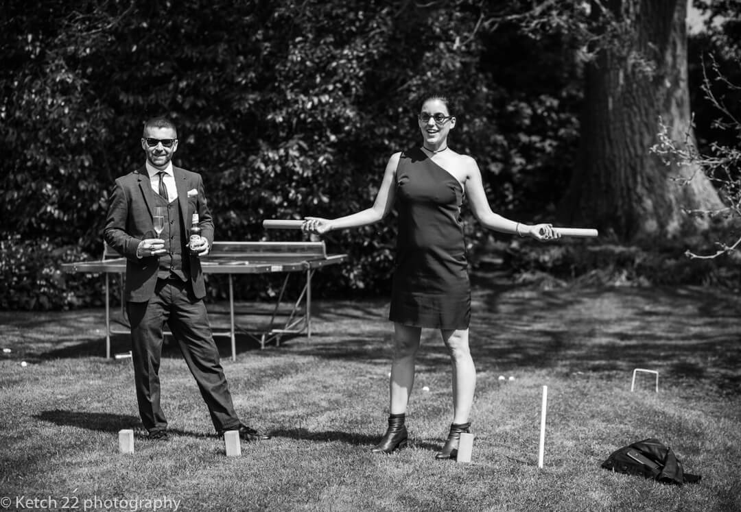 Wedding guests playing lawn games