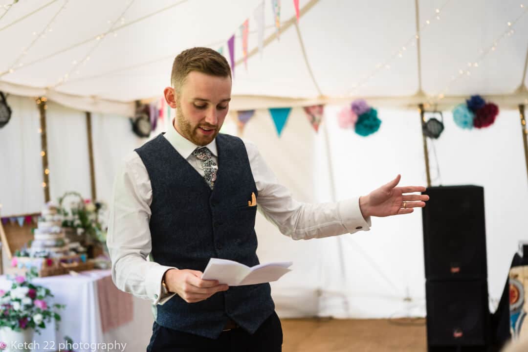 Best man making a wedding speech in Herefordshire