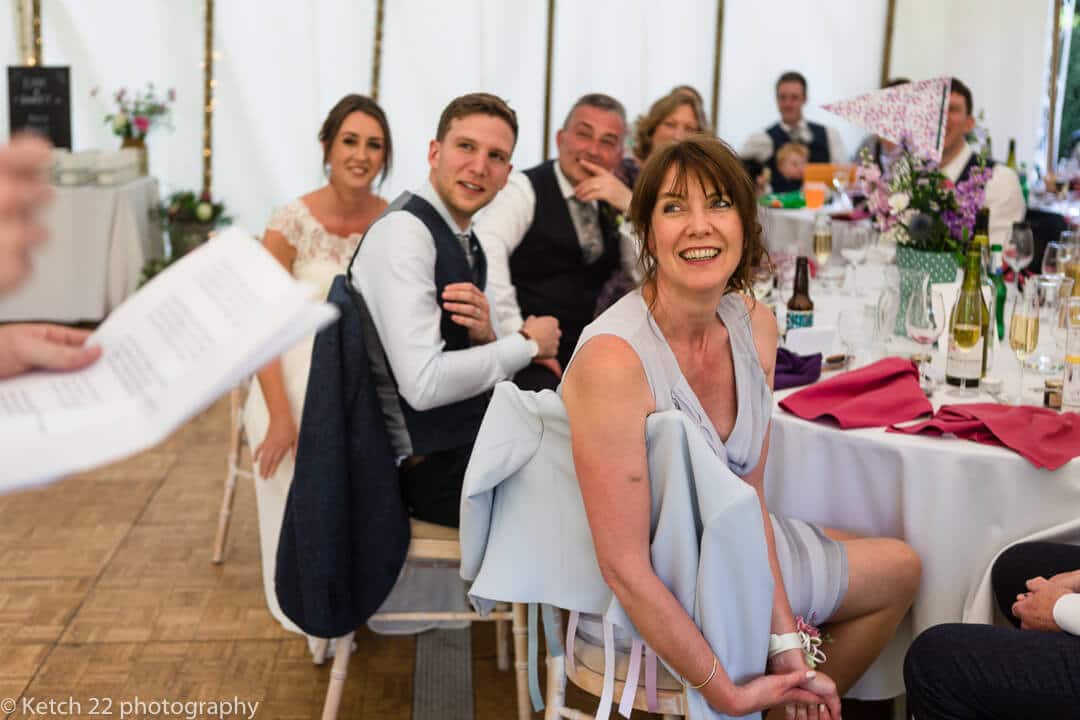 Wedding party listening to speeches