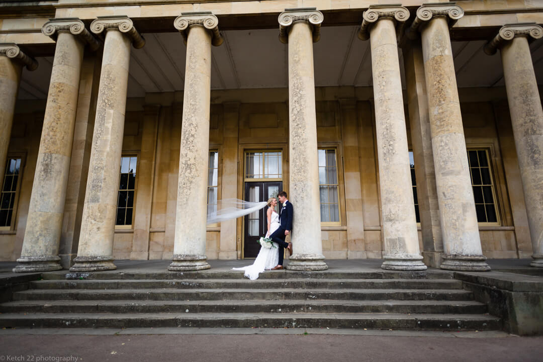 Bride and groom at Pitville Pump rooms Cheltenham