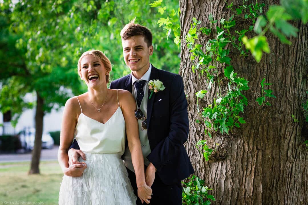 Portrait of bride and groom at Cheltenham wedding