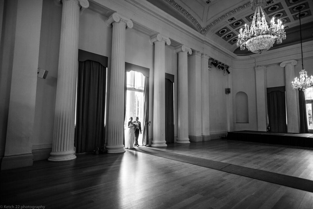 Bride arriving at wedding ceremony at Pittville pump rooms