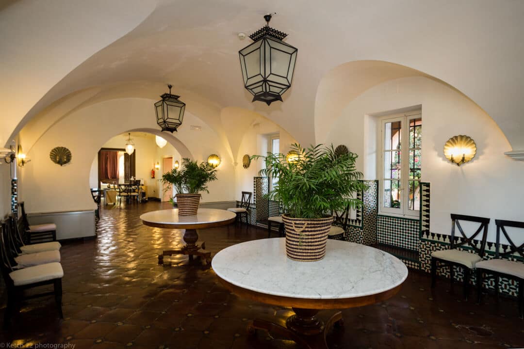 Wedding venue hall way with Moorish decor at Castillo de Santa Catalina