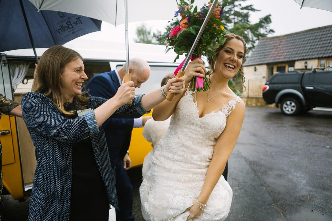 Bride arrives at Gloucestershire Wedding 