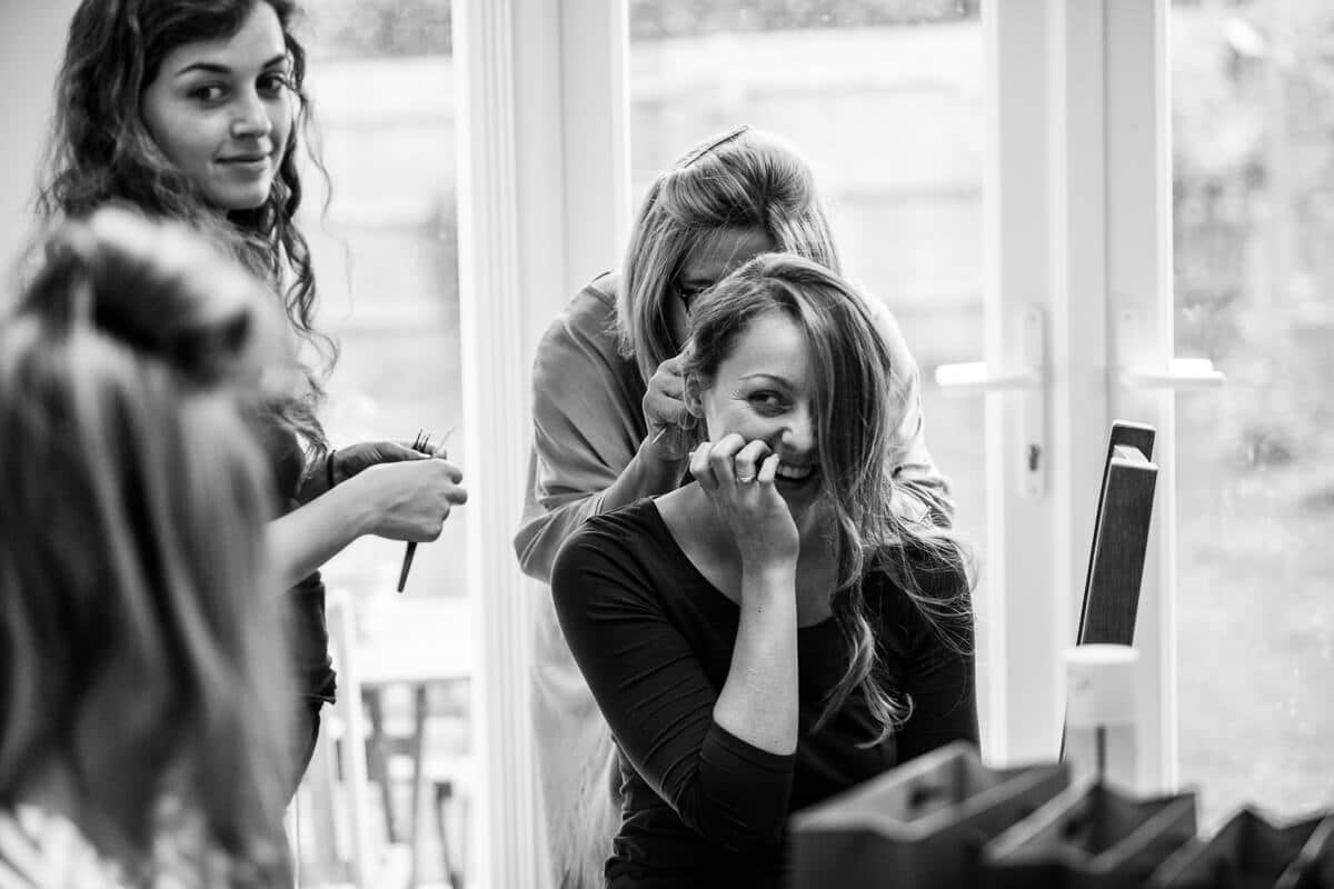 Bride getting ready at home before wedding