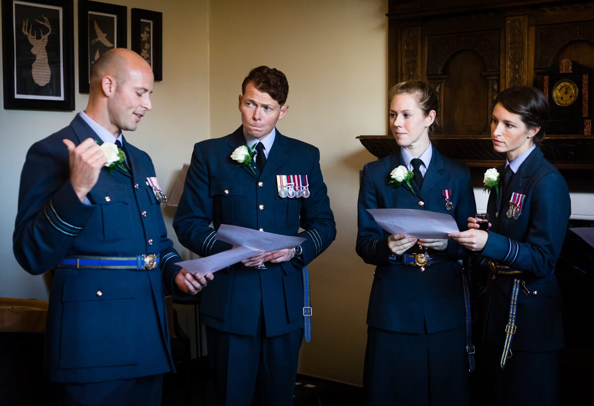 Groom in RAF uniform delivery wedding plan to his friends