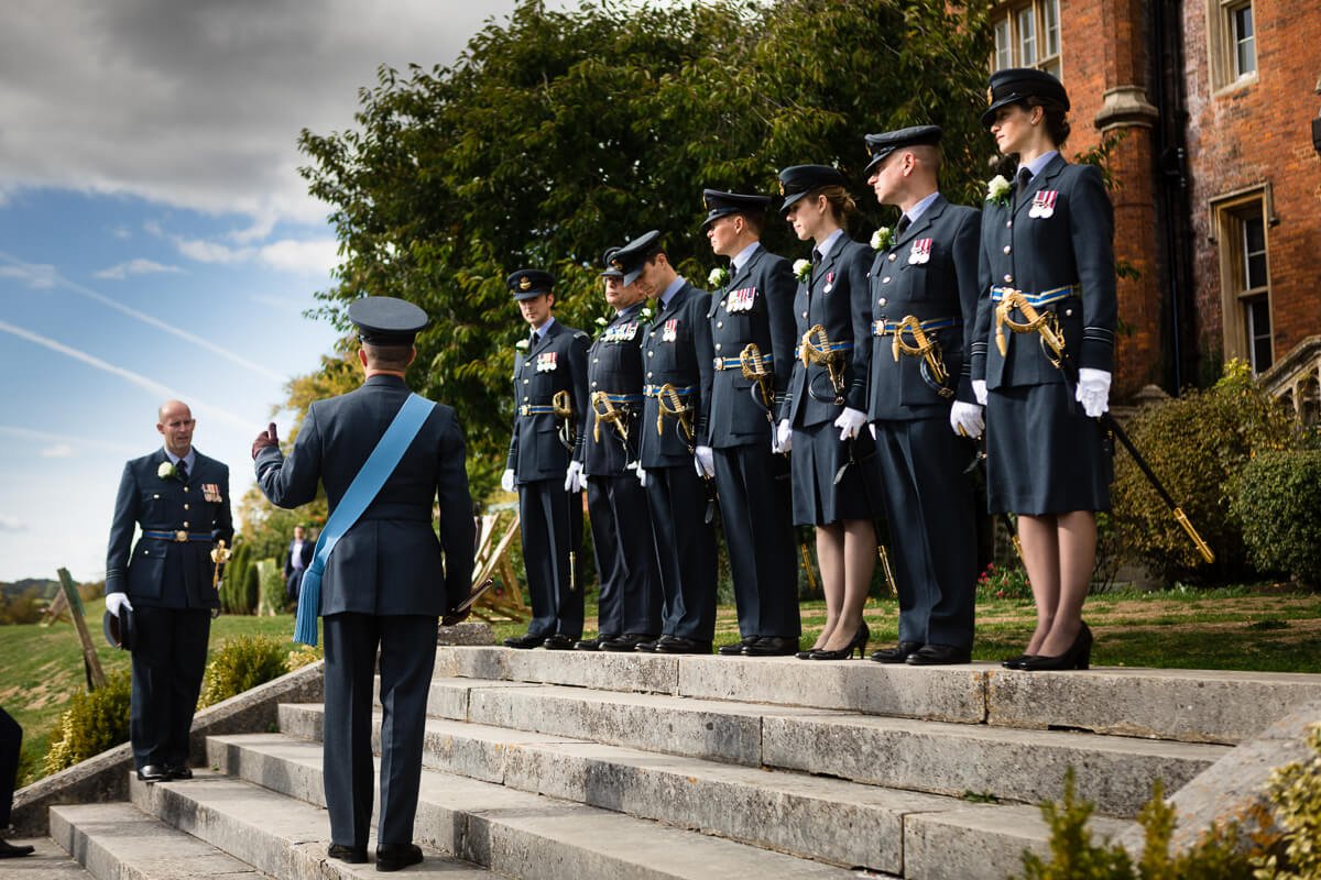 Members of the RAF practising before De Vere Latimer Estate Wedding