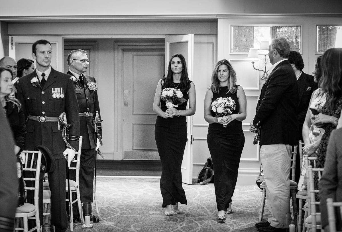 Bridesmaids walking down the aisle