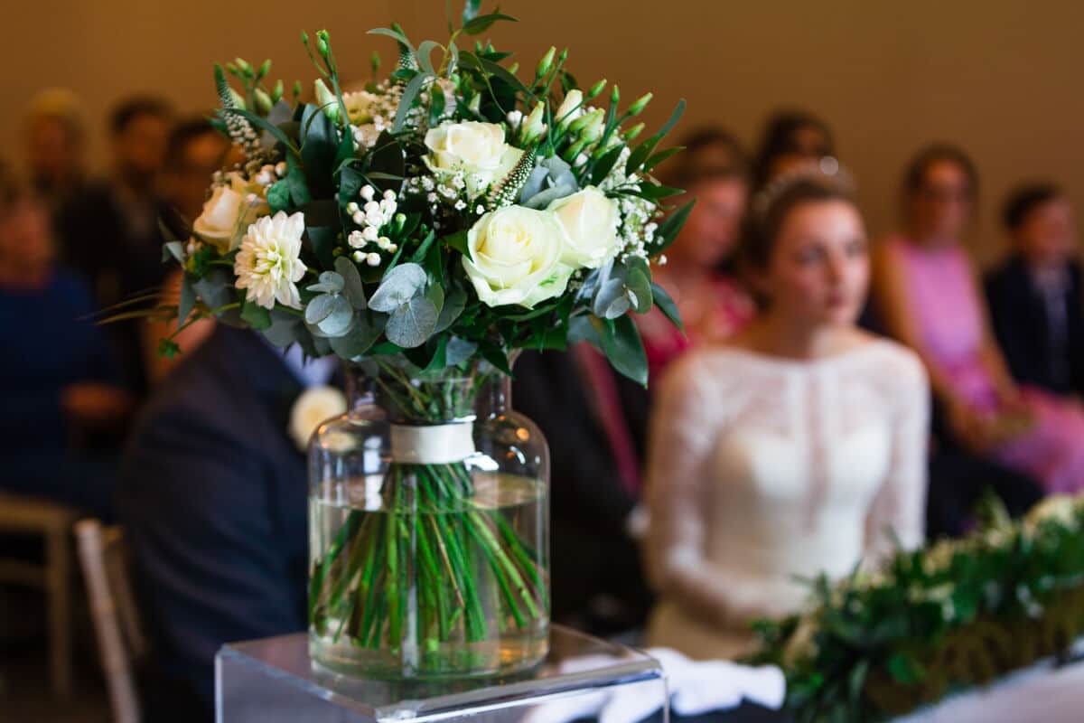 Close up of Wedding flowers during ceremony